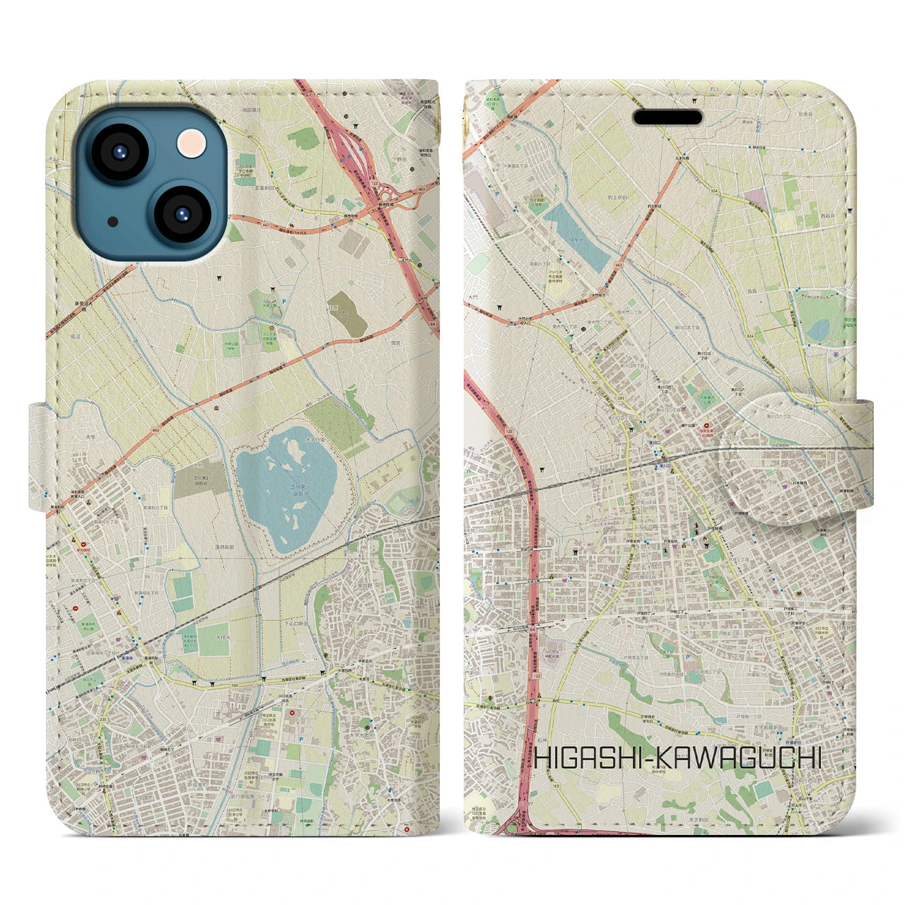 【東川口(埼玉県)】地図柄iPhoneケース(手帳タイプ)ナチュラル・iPhone 13 用