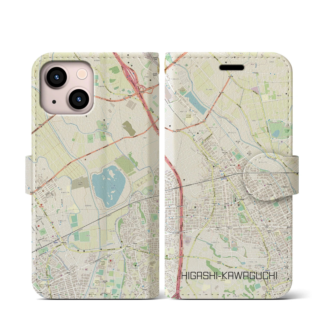 【東川口(埼玉県)】地図柄iPhoneケース(手帳タイプ)ナチュラル・iPhone 13 mini 用