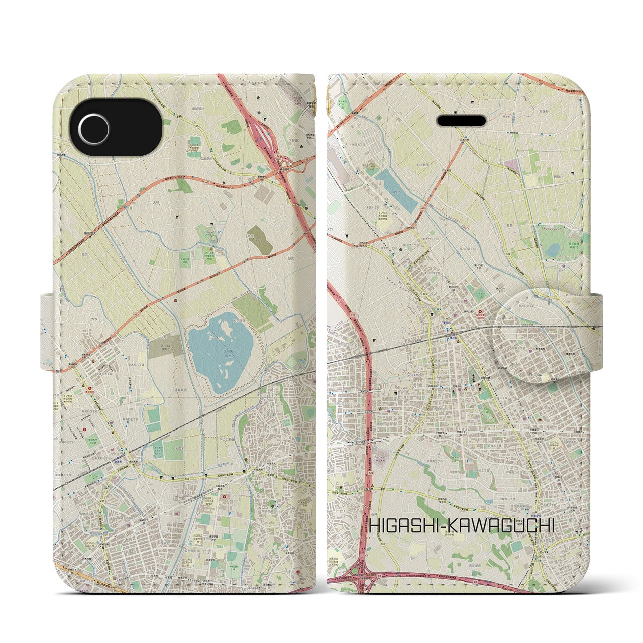 【東川口(埼玉県)】地図柄iPhoneケース(手帳タイプ)ナチュラル・iPhone SE(第3 / 第2世代) / 8 / 7 / 6s / 6 用