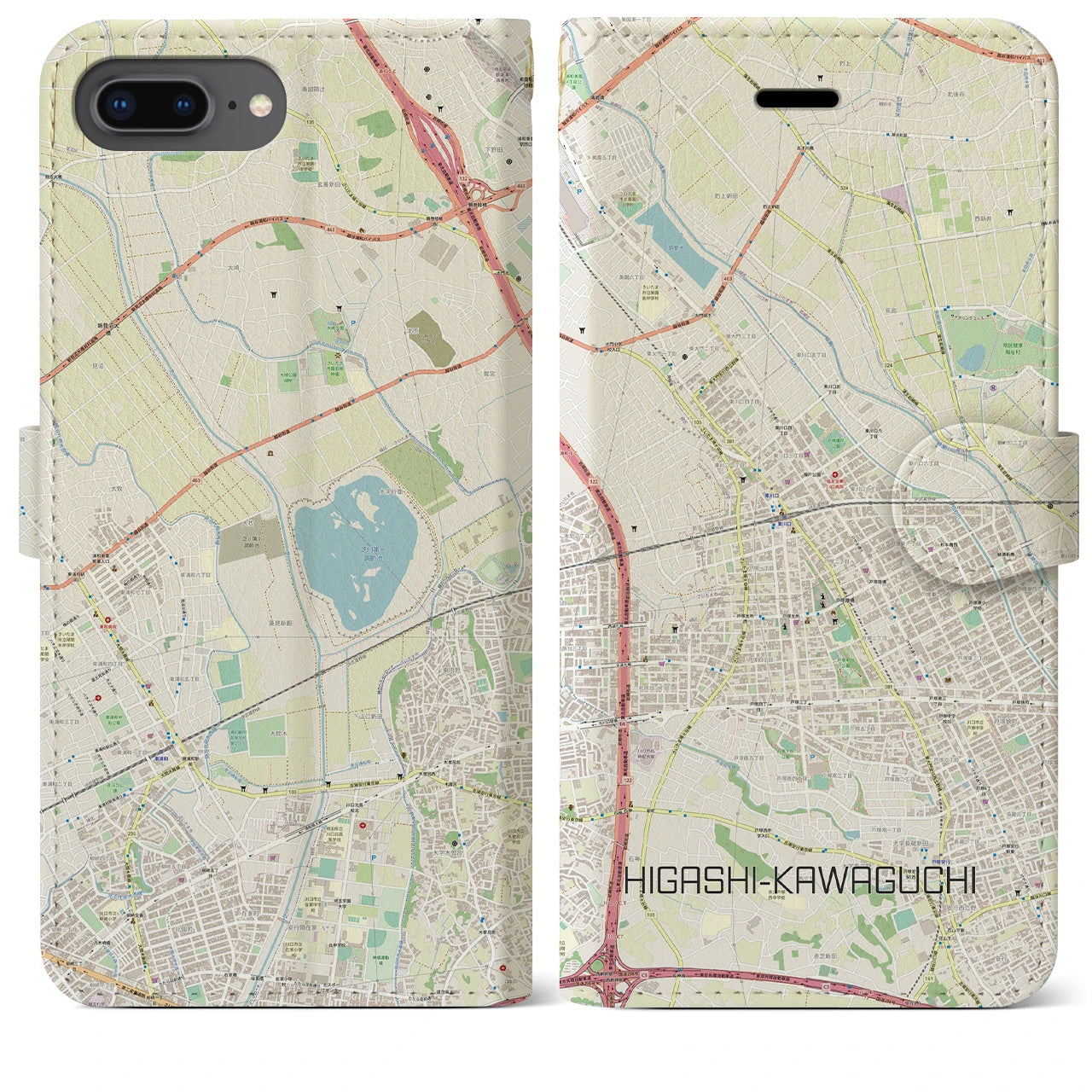 【東川口(埼玉県)】地図柄iPhoneケース(手帳タイプ)ナチュラル・iPhone 8Plus /7Plus / 6sPlus / 6Plus 用