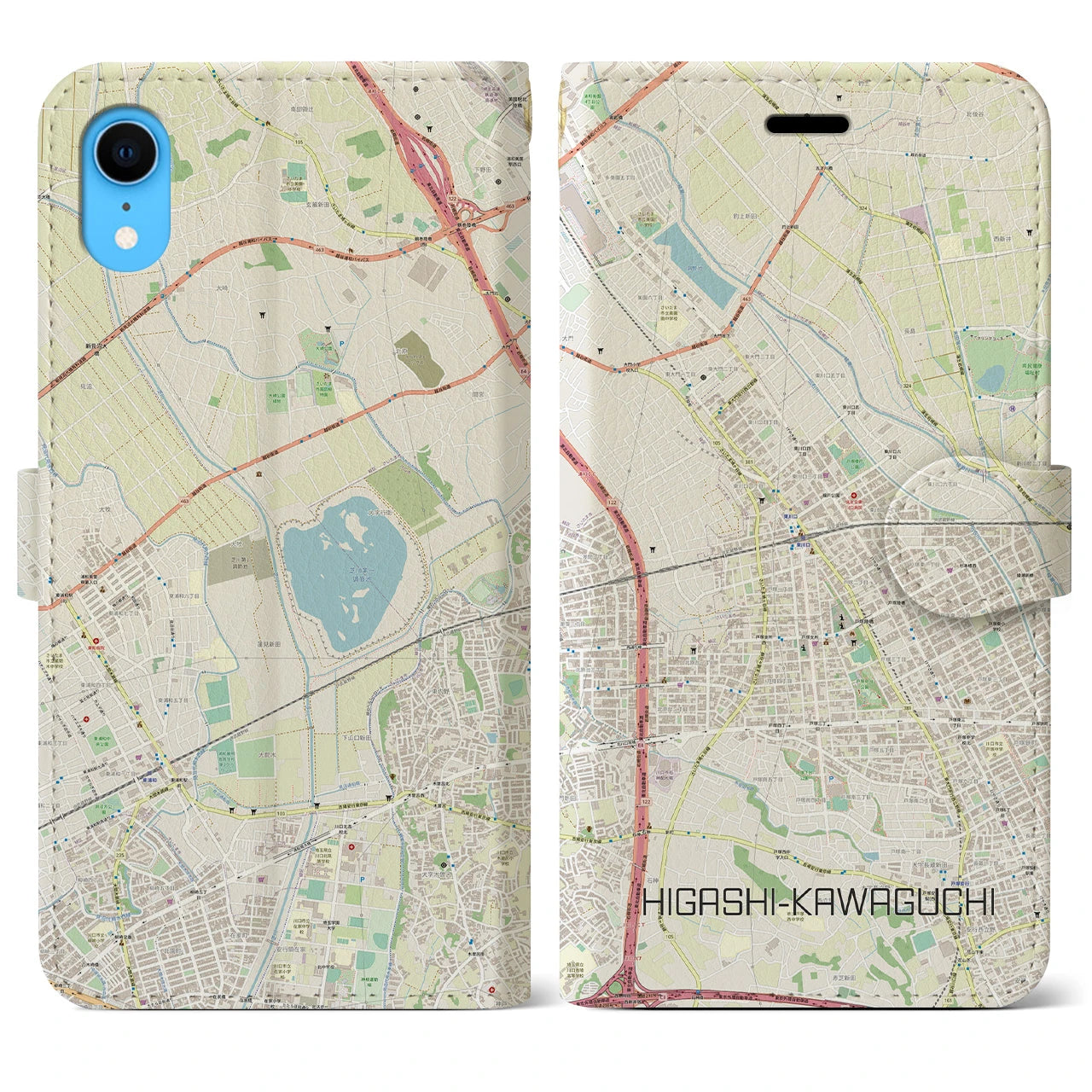 【東川口(埼玉県)】地図柄iPhoneケース(手帳タイプ)ナチュラル・iPhone XR 用