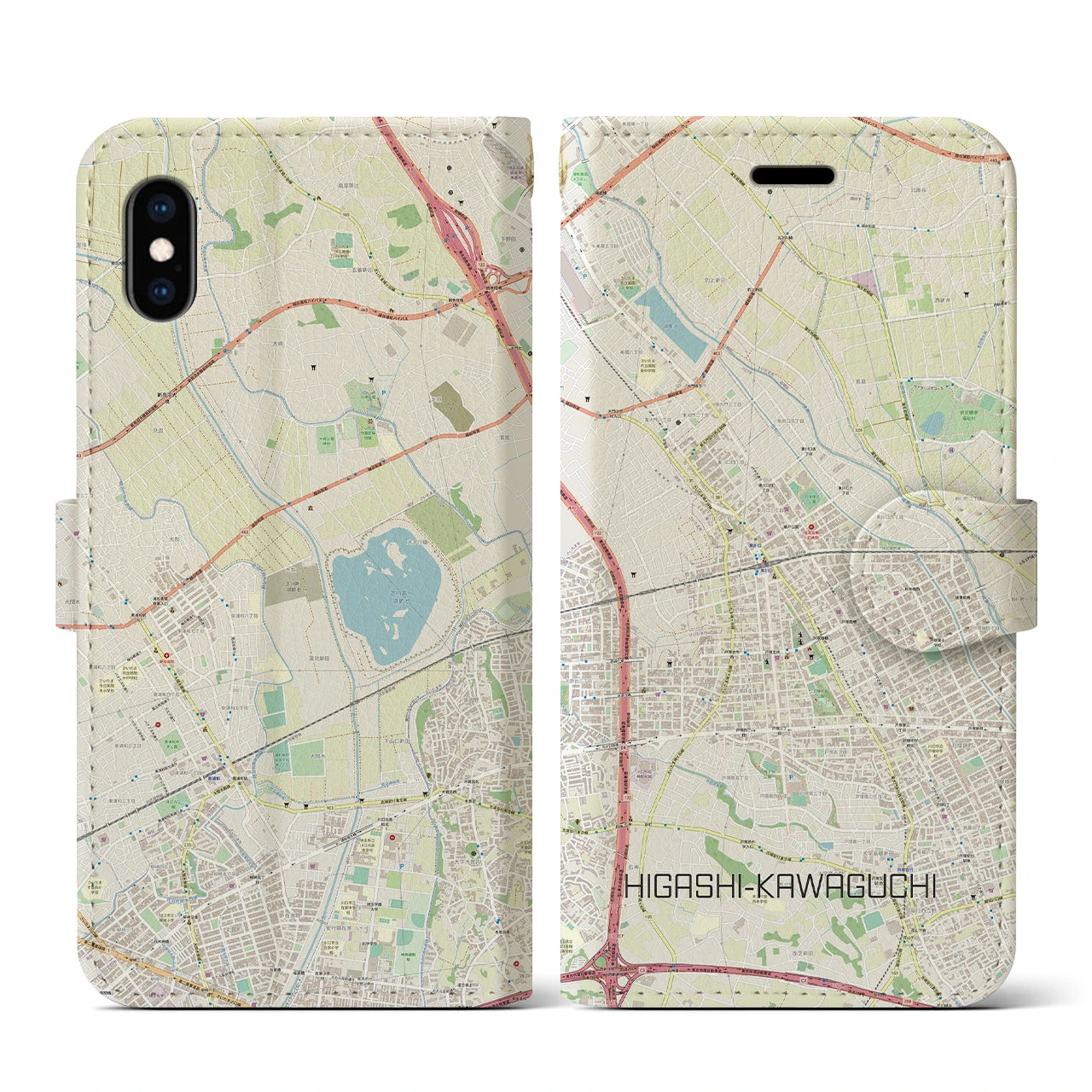 【東川口(埼玉県)】地図柄iPhoneケース(手帳タイプ)ナチュラル・iPhone XS / X 用