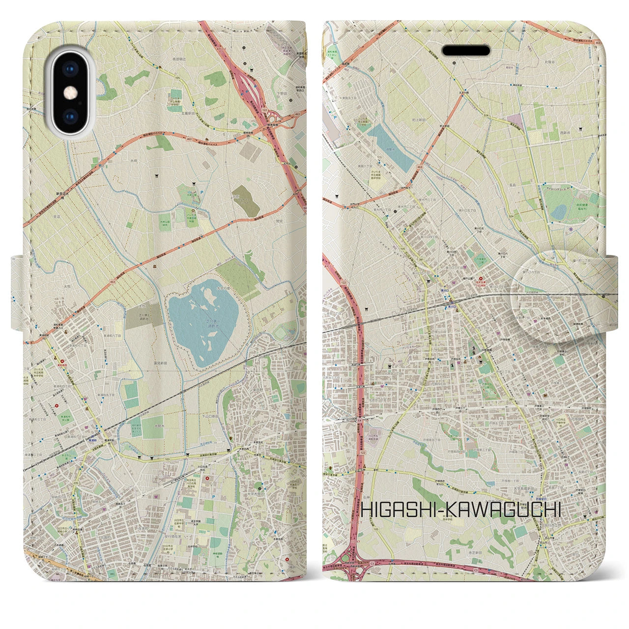 【東川口(埼玉県)】地図柄iPhoneケース(手帳タイプ)ナチュラル・iPhone XS Max 用