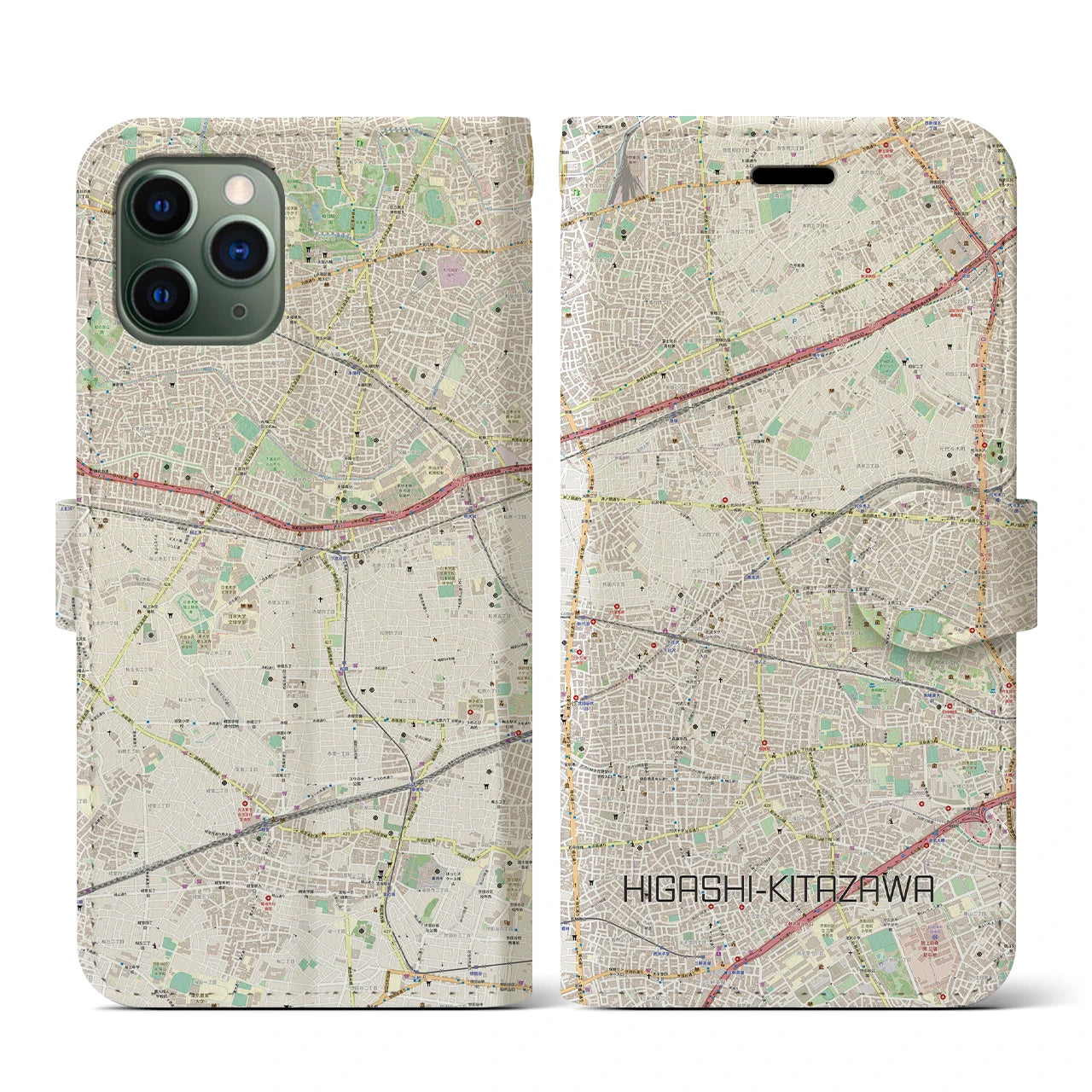 【東北沢(東京都)】地図柄iPhoneケース(手帳タイプ)ナチュラル・iPhone 11 Pro 用