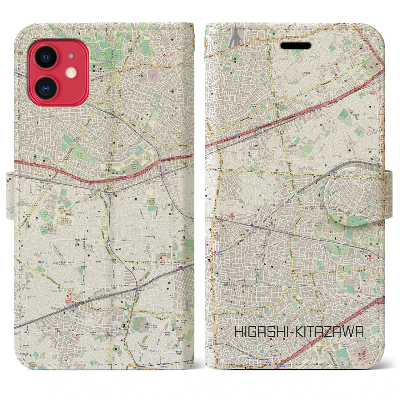 【東北沢(東京都)】地図柄iPhoneケース(手帳タイプ)ナチュラル・iPhone 11 用
