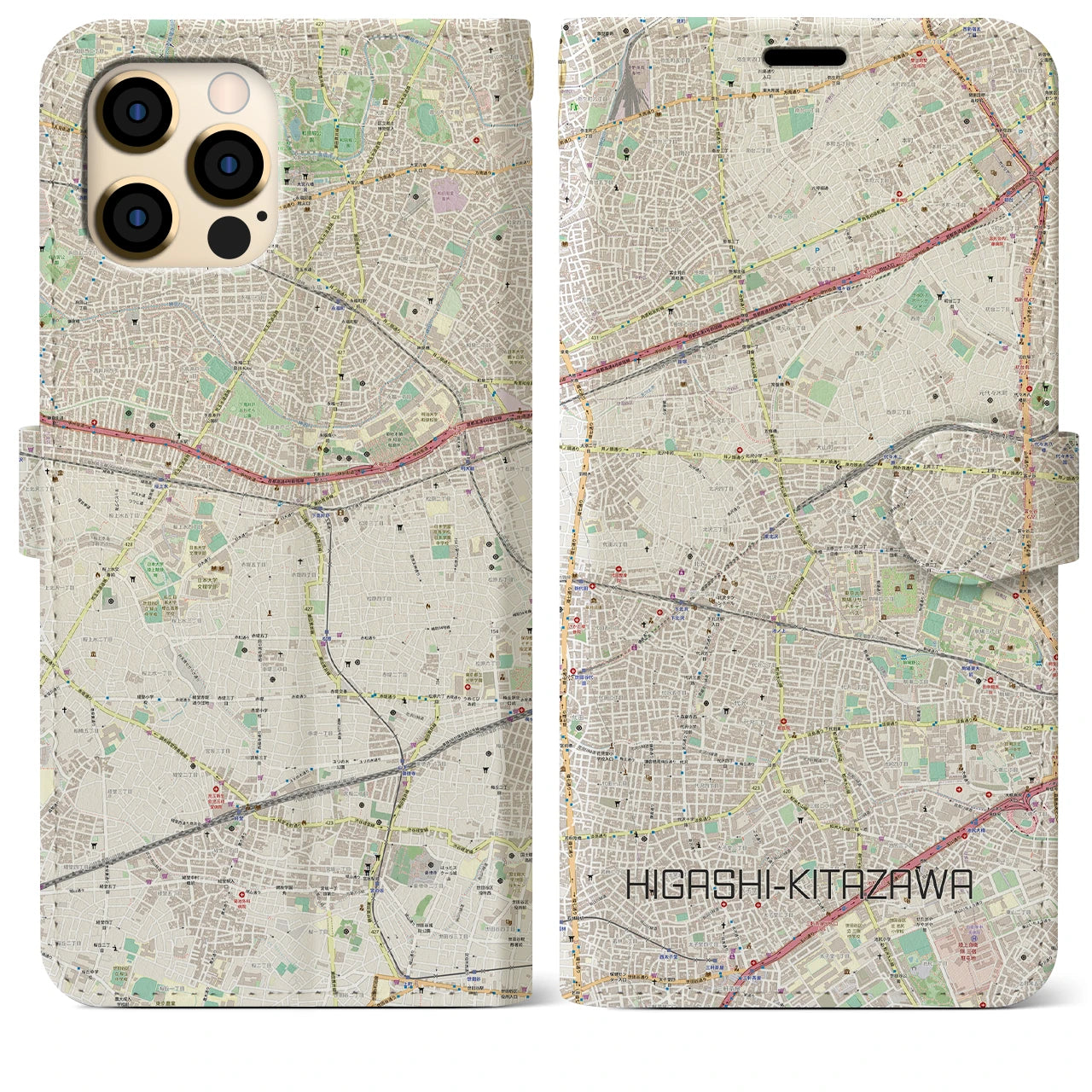 【東北沢(東京都)】地図柄iPhoneケース(手帳タイプ)ナチュラル・iPhone 12 Pro Max 用