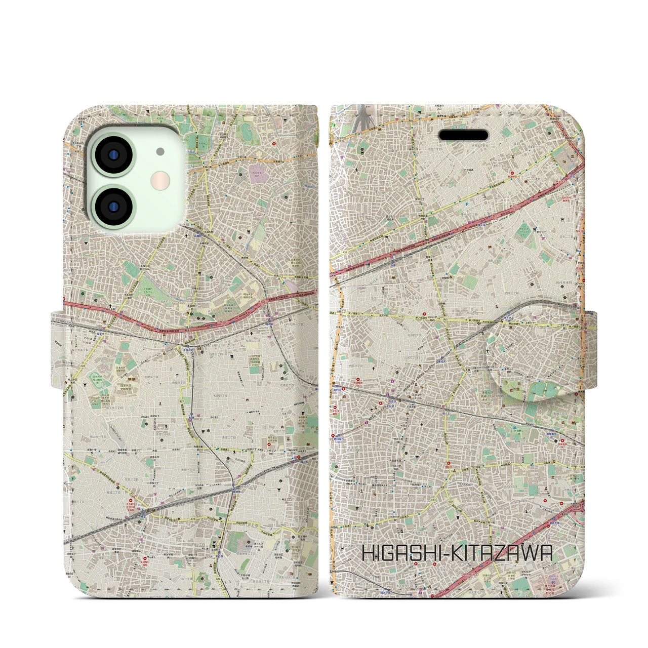 【東北沢(東京都)】地図柄iPhoneケース(手帳タイプ)ナチュラル・iPhone 12 mini 用