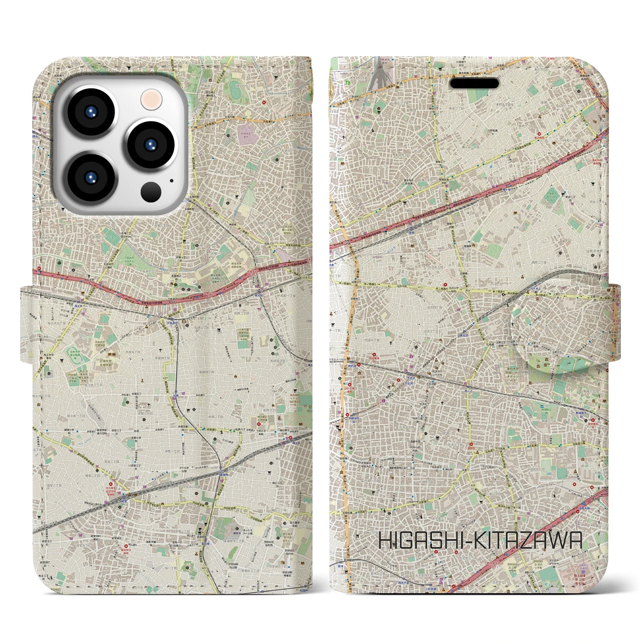 【東北沢(東京都)】地図柄iPhoneケース(手帳タイプ)ナチュラル・iPhone 13 Pro 用