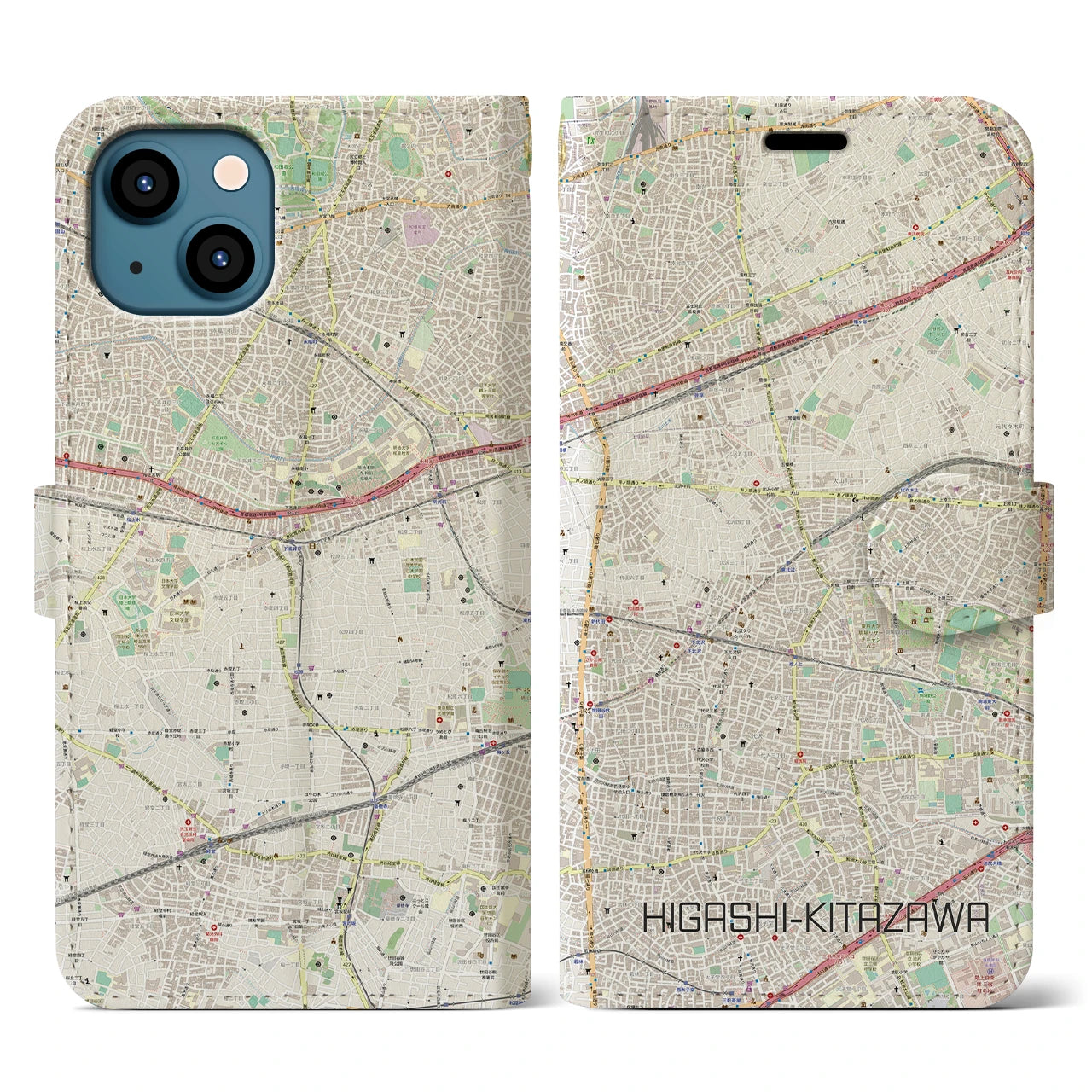 【東北沢(東京都)】地図柄iPhoneケース(手帳タイプ)ナチュラル・iPhone 13 用