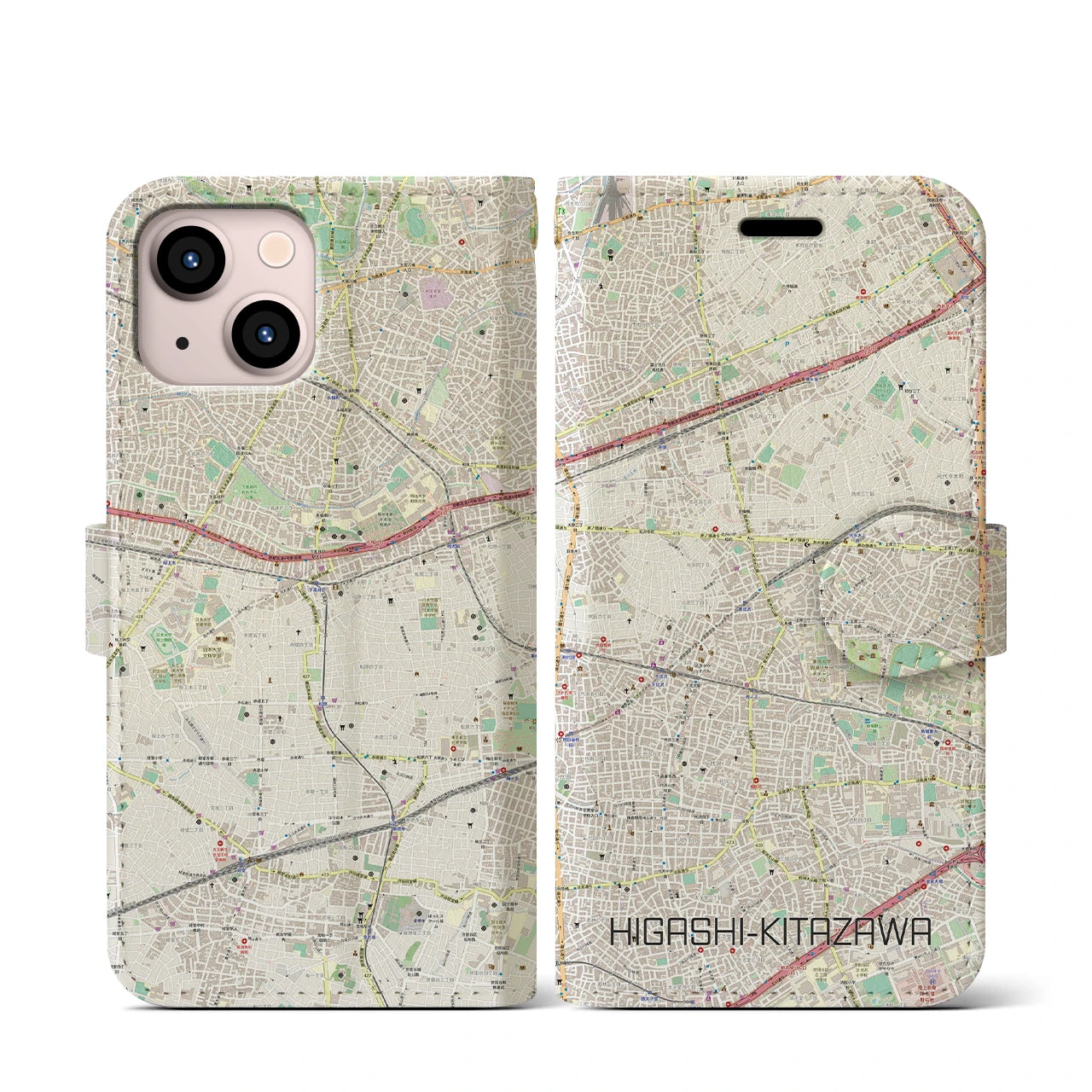 【東北沢(東京都)】地図柄iPhoneケース(手帳タイプ)ナチュラル・iPhone 13 mini 用