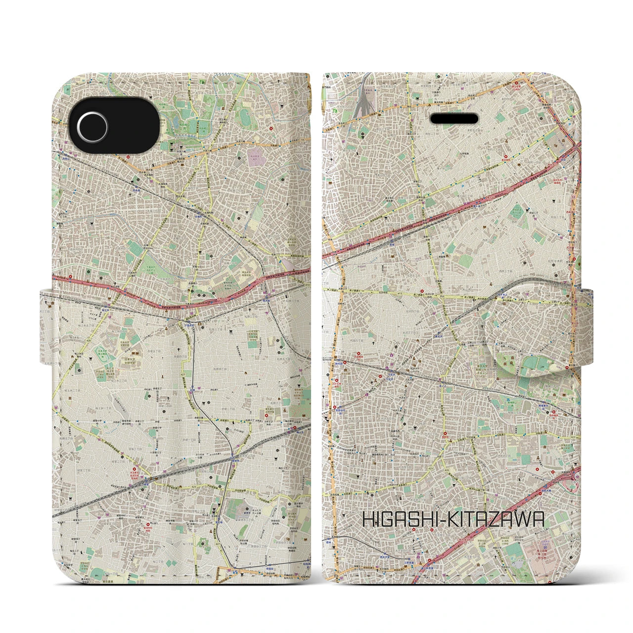 【東北沢(東京都)】地図柄iPhoneケース(手帳タイプ)ナチュラル・iPhone SE(第3 / 第2世代) / 8 / 7 / 6s / 6 用