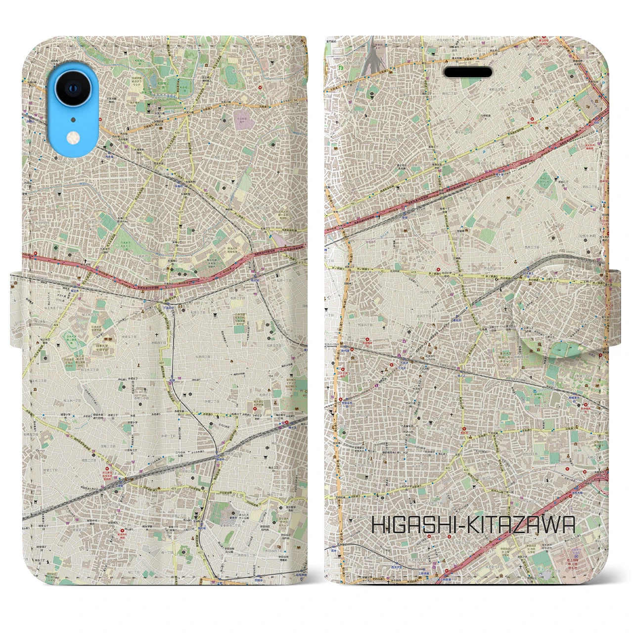 【東北沢(東京都)】地図柄iPhoneケース(手帳タイプ)ナチュラル・iPhone XR 用