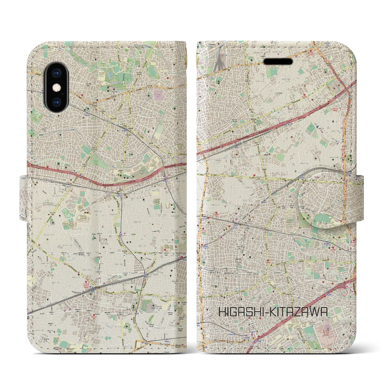 【東北沢(東京都)】地図柄iPhoneケース(手帳タイプ)ナチュラル・iPhone XS / X 用