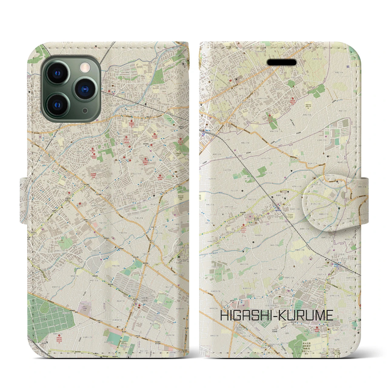 【東久留米(東京都)】地図柄iPhoneケース(手帳タイプ)ナチュラル・iPhone 11 Pro 用