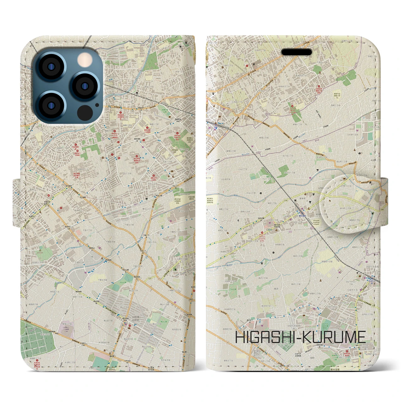 【東久留米(東京都)】地図柄iPhoneケース(手帳タイプ)ナチュラル・iPhone 12 / 12 Pro 用