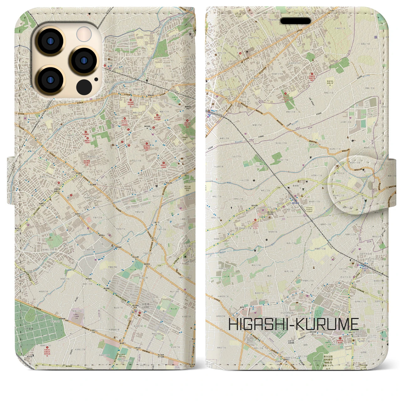 【東久留米(東京都)】地図柄iPhoneケース(手帳タイプ)ナチュラル・iPhone 12 Pro Max 用