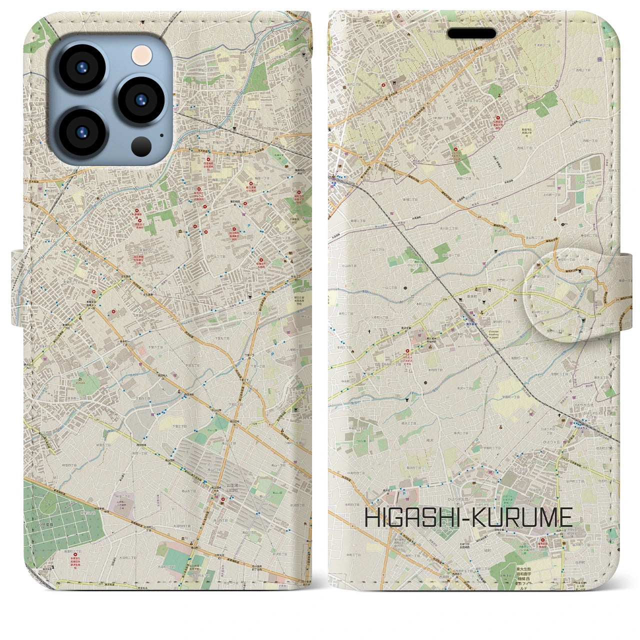 【東久留米(東京都)】地図柄iPhoneケース(手帳タイプ)ナチュラル・iPhone 13 Pro Max 用