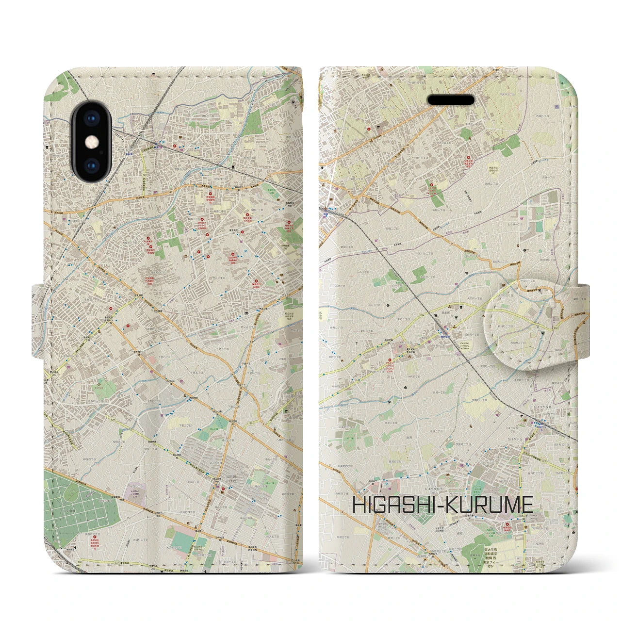 【東久留米(東京都)】地図柄iPhoneケース(手帳タイプ)ナチュラル・iPhone XS / X 用
