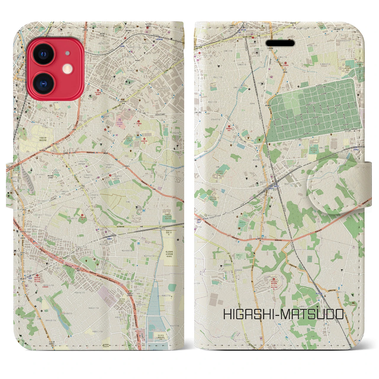 【東松戸(千葉県)】地図柄iPhoneケース(手帳タイプ)ナチュラル・iPhone 11 用