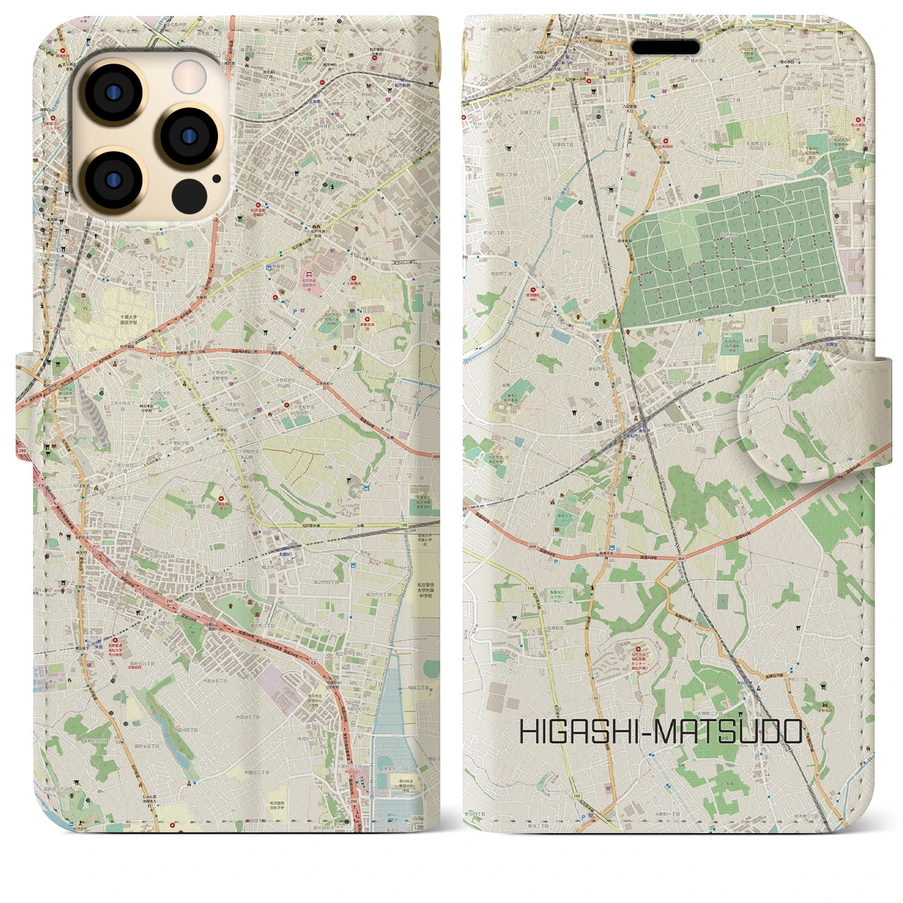 【東松戸(千葉県)】地図柄iPhoneケース(手帳タイプ)ナチュラル・iPhone 12 Pro Max 用