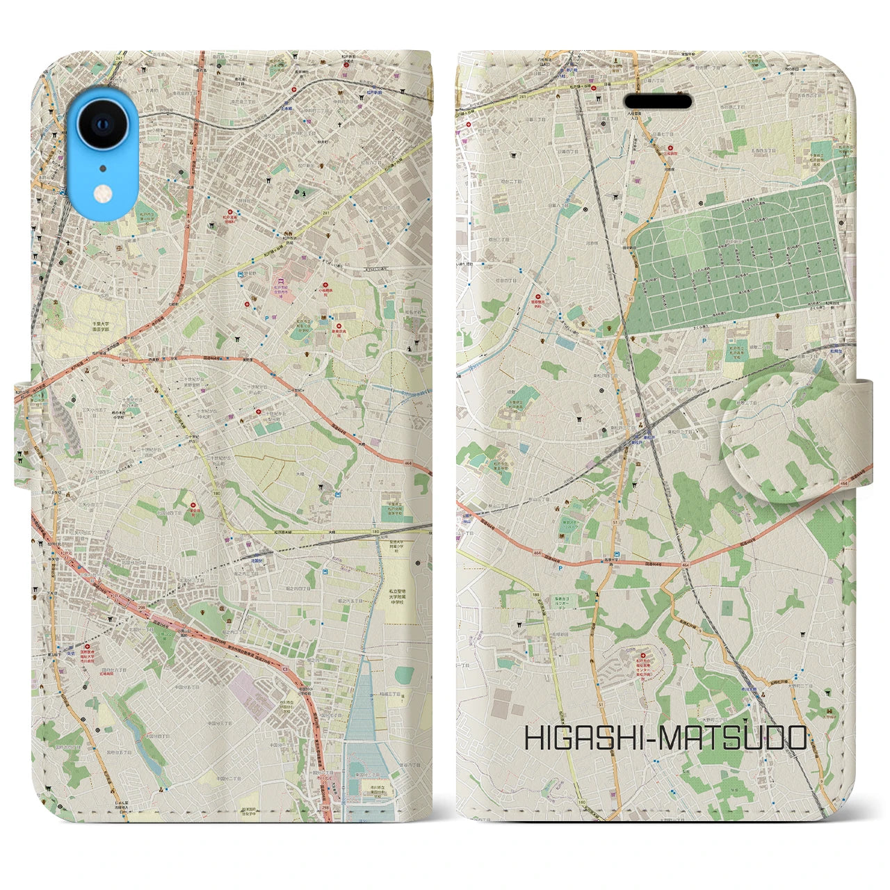 【東松戸(千葉県)】地図柄iPhoneケース(手帳タイプ)ナチュラル・iPhone XR 用