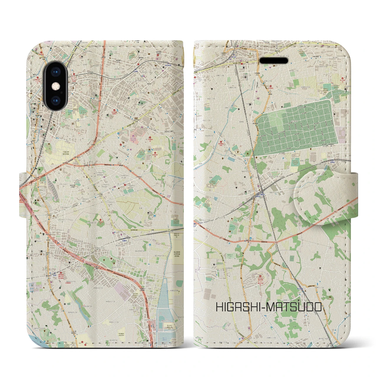 【東松戸(千葉県)】地図柄iPhoneケース(手帳タイプ)ナチュラル・iPhone XS / X 用
