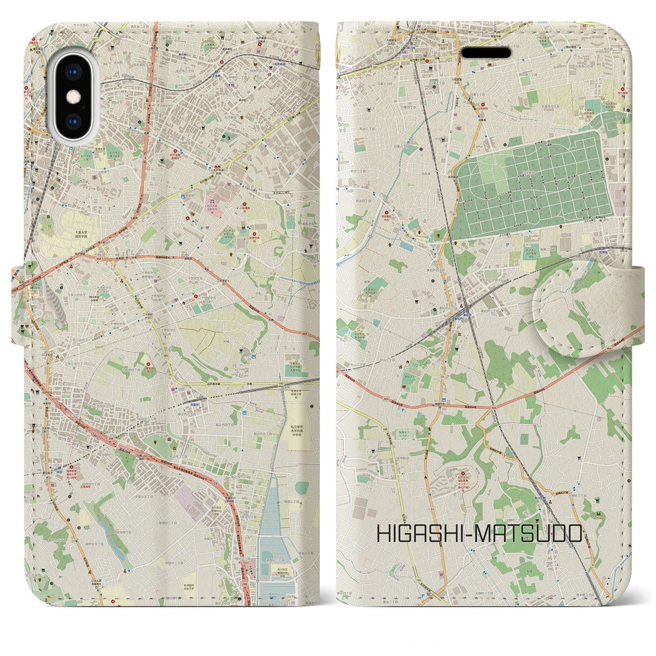 【東松戸(千葉県)】地図柄iPhoneケース(手帳タイプ)ナチュラル・iPhone XS Max 用