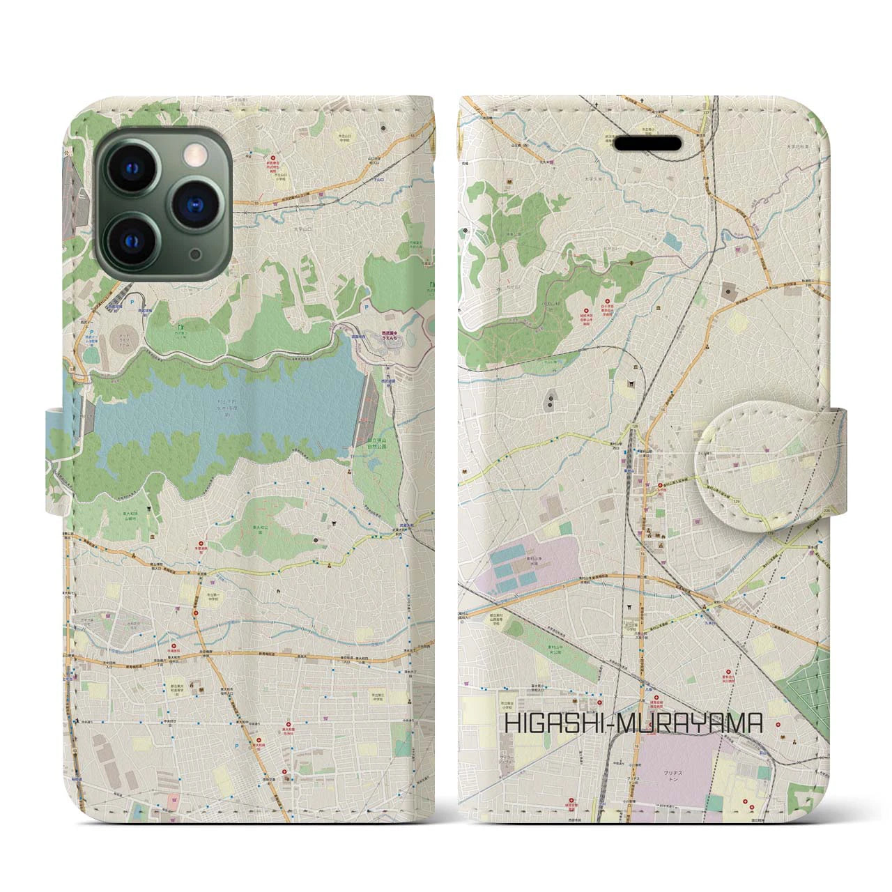 【東村山(東京都)】地図柄iPhoneケース(手帳タイプ)ナチュラル・iPhone 11 Pro 用