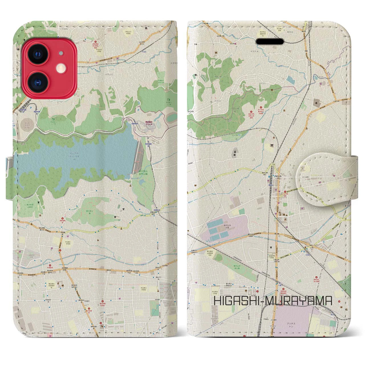 【東村山(東京都)】地図柄iPhoneケース(手帳タイプ)ナチュラル・iPhone 11 用