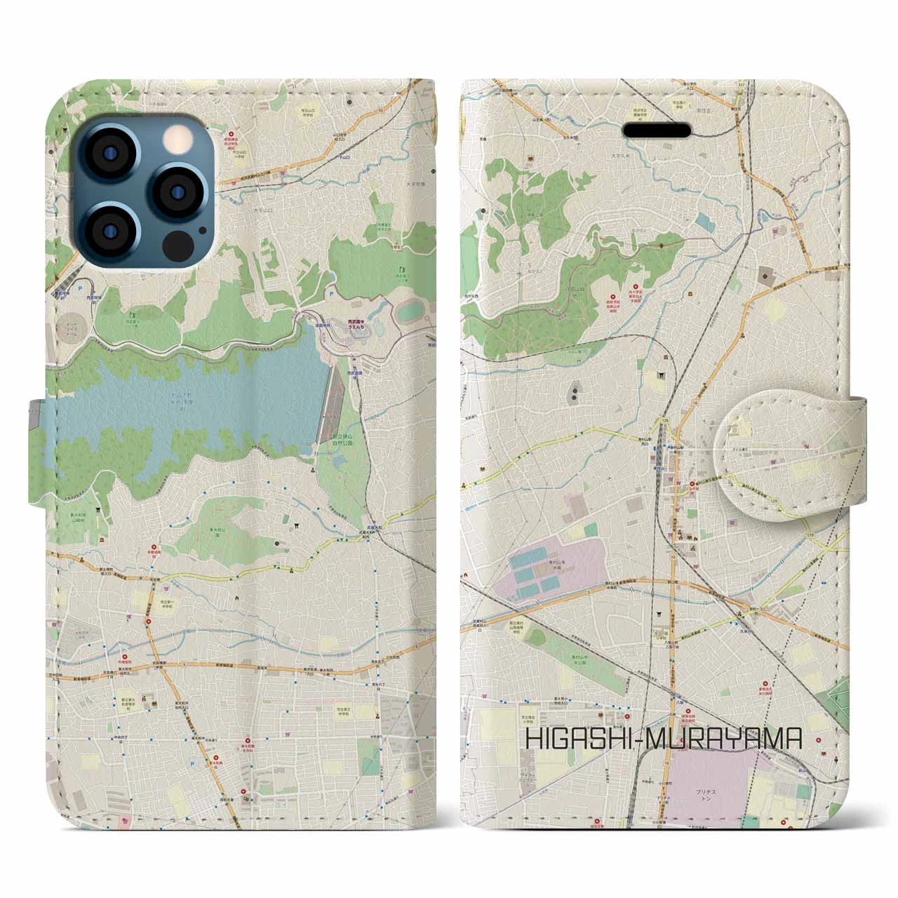 【東村山(東京都)】地図柄iPhoneケース(手帳タイプ)ナチュラル・iPhone 12 / 12 Pro 用