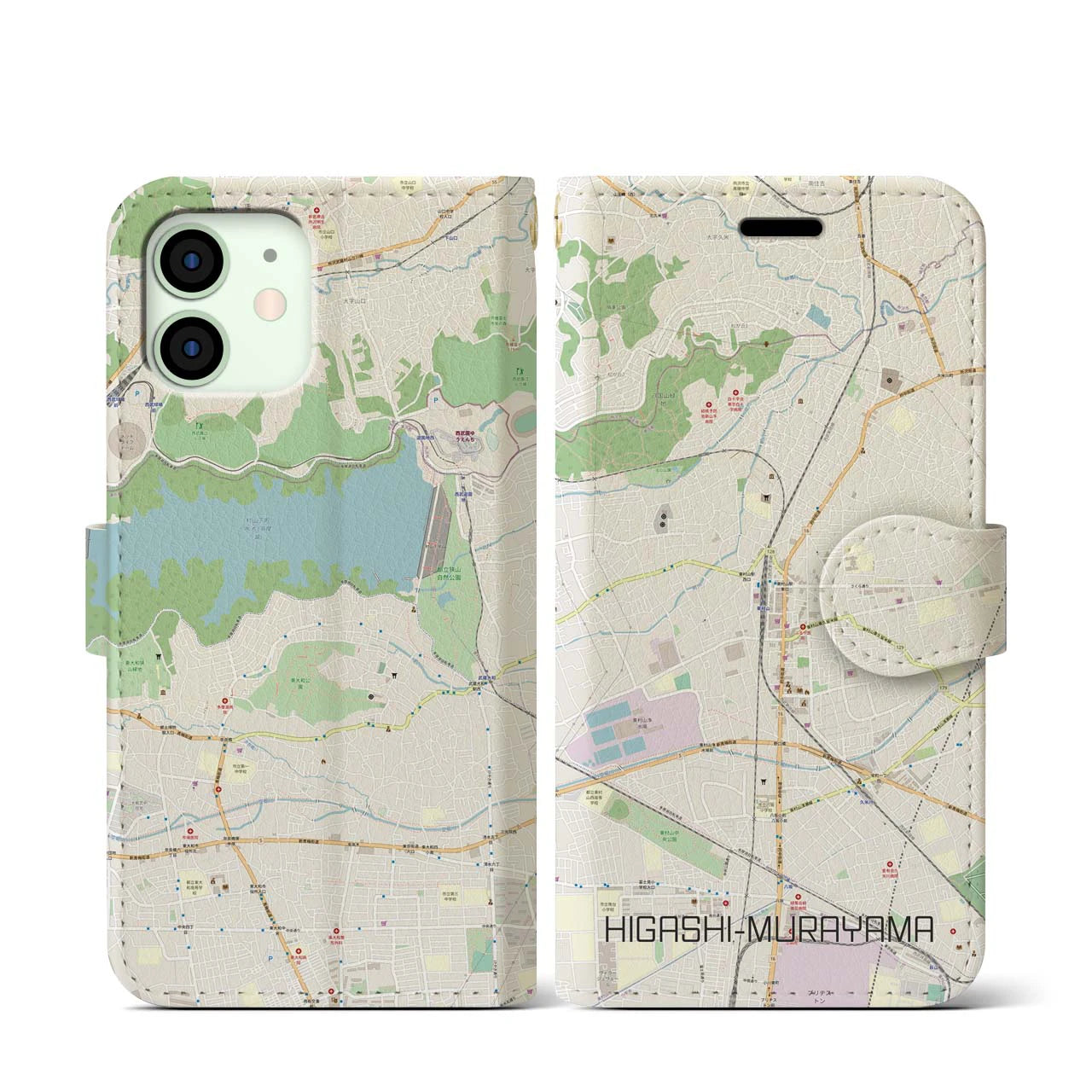 【東村山(東京都)】地図柄iPhoneケース(手帳タイプ)ナチュラル・iPhone 12 mini 用