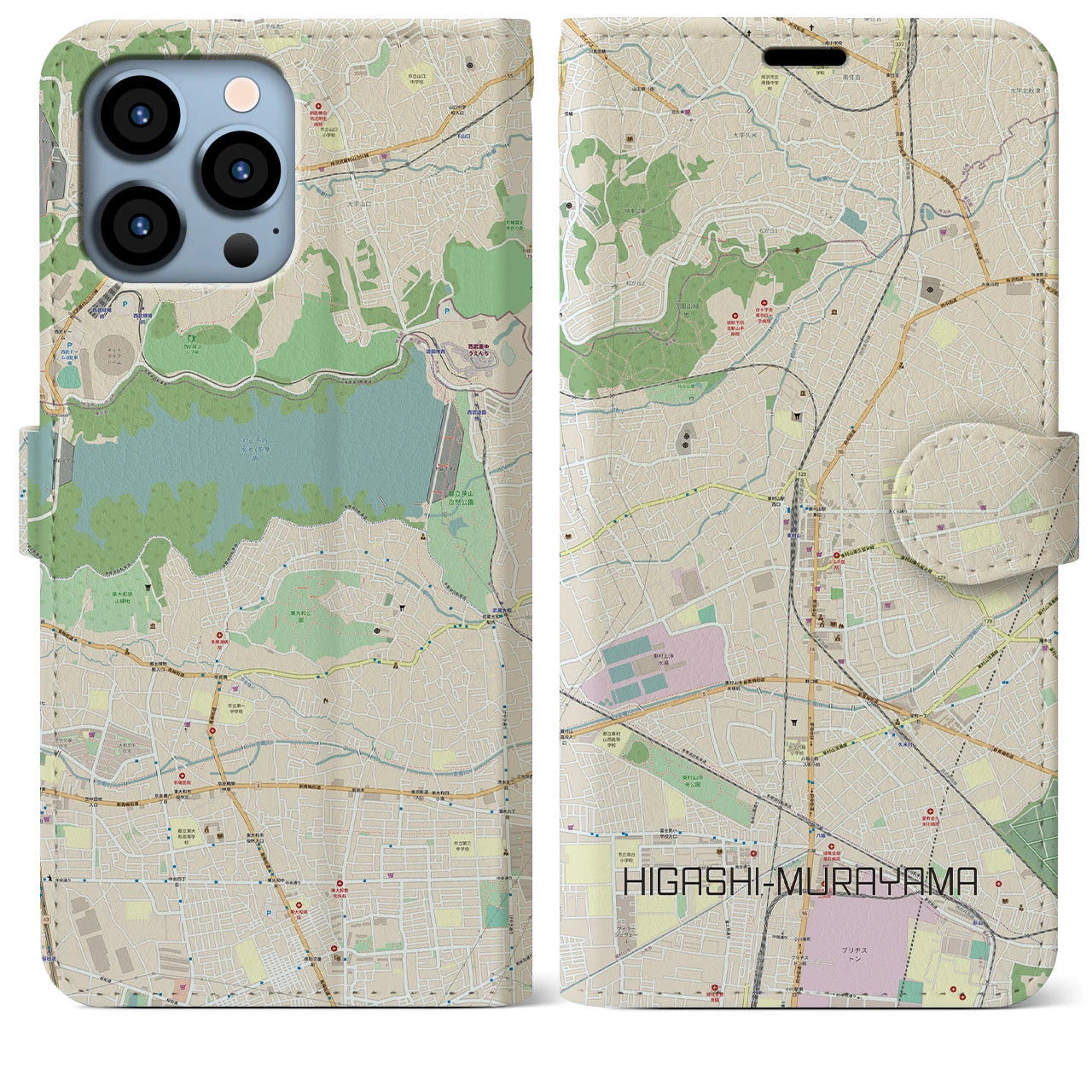 【東村山(東京都)】地図柄iPhoneケース(手帳タイプ)ナチュラル・iPhone 13 Pro Max 用