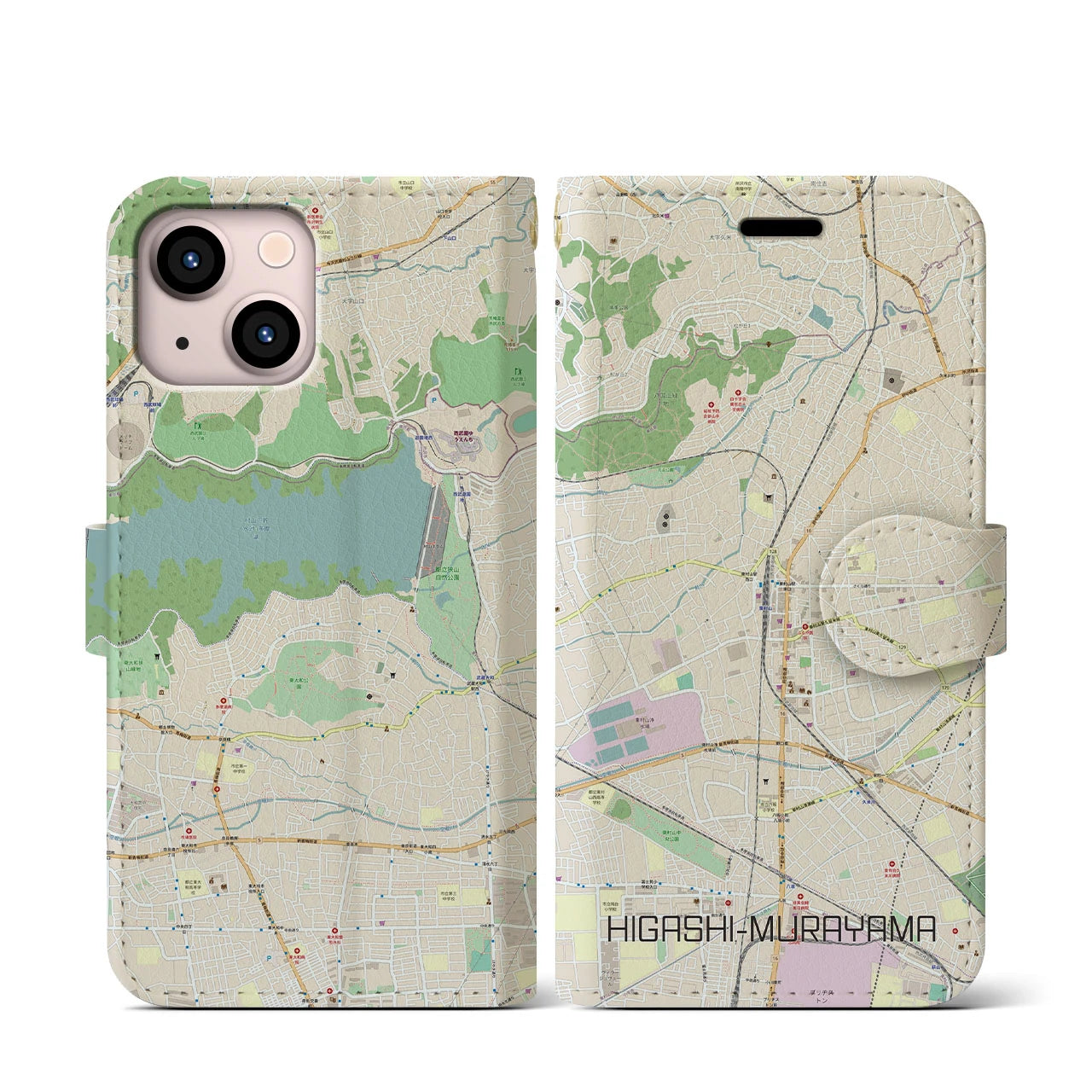 【東村山(東京都)】地図柄iPhoneケース(手帳タイプ)ナチュラル・iPhone 13 mini 用