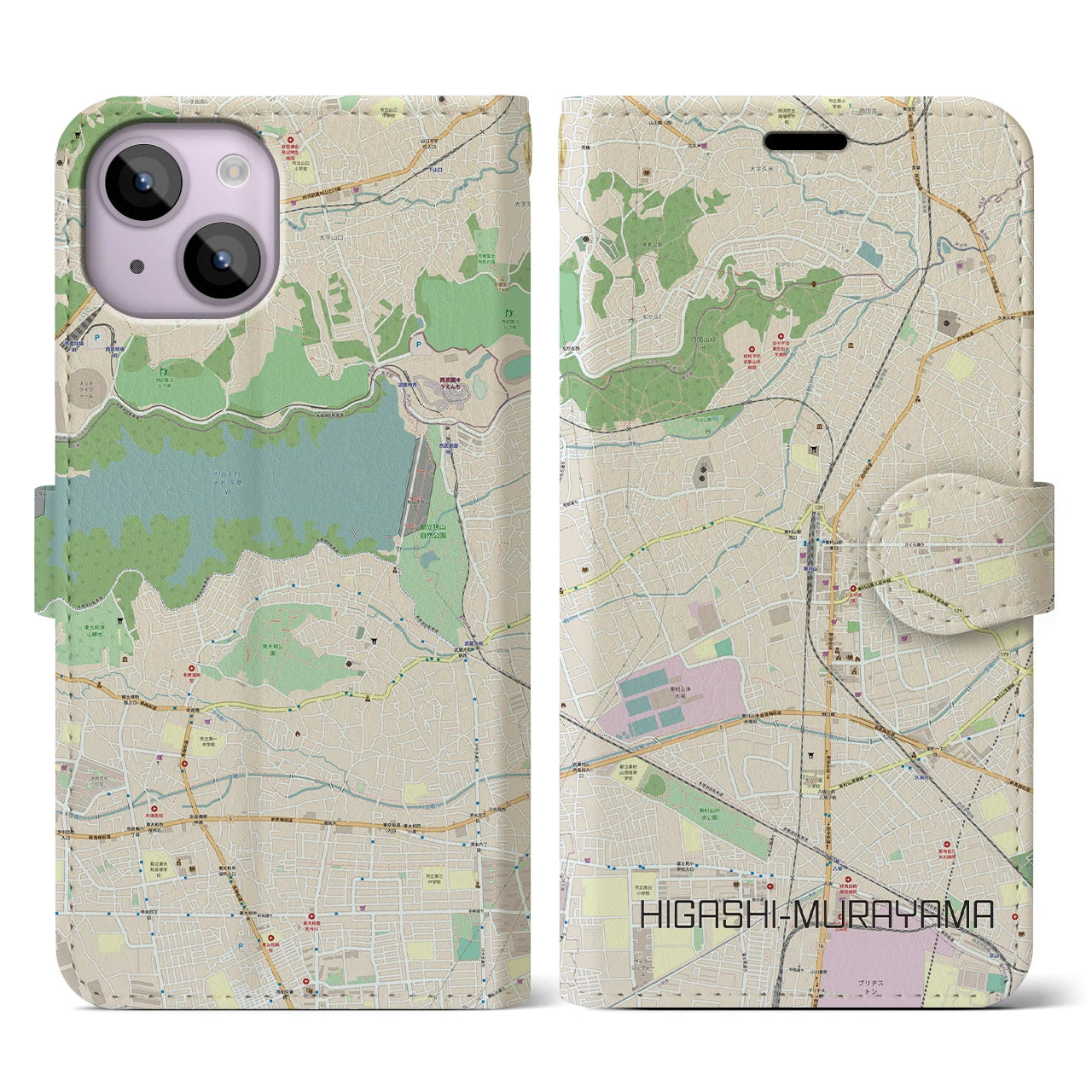 【東村山(東京都)】地図柄iPhoneケース(手帳タイプ)ナチュラル・iPhone 14 用