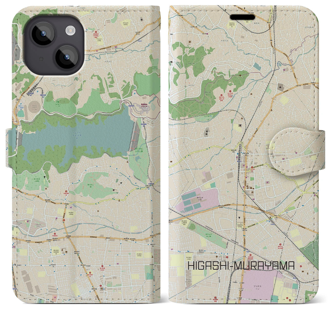 【東村山(東京都)】地図柄iPhoneケース(手帳タイプ)ナチュラル・iPhone 14 Plus 用