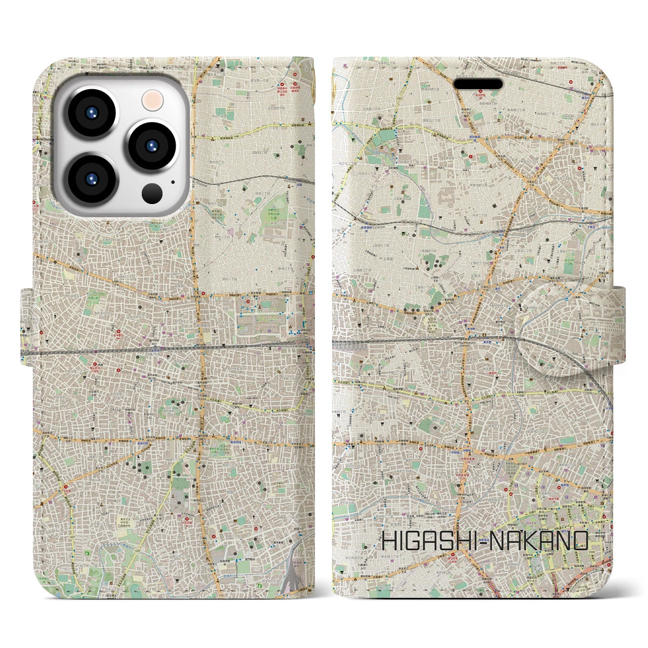 【東中野2(東京都)】地図柄iPhoneケース(手帳タイプ)ナチュラル・iPhone 13 Pro 用