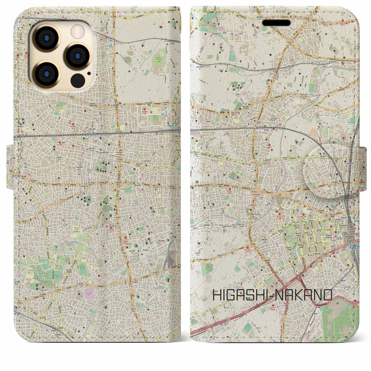 【東中野(東京都)】地図柄iPhoneケース(手帳タイプ)ナチュラル・iPhone 12 Pro Max 用