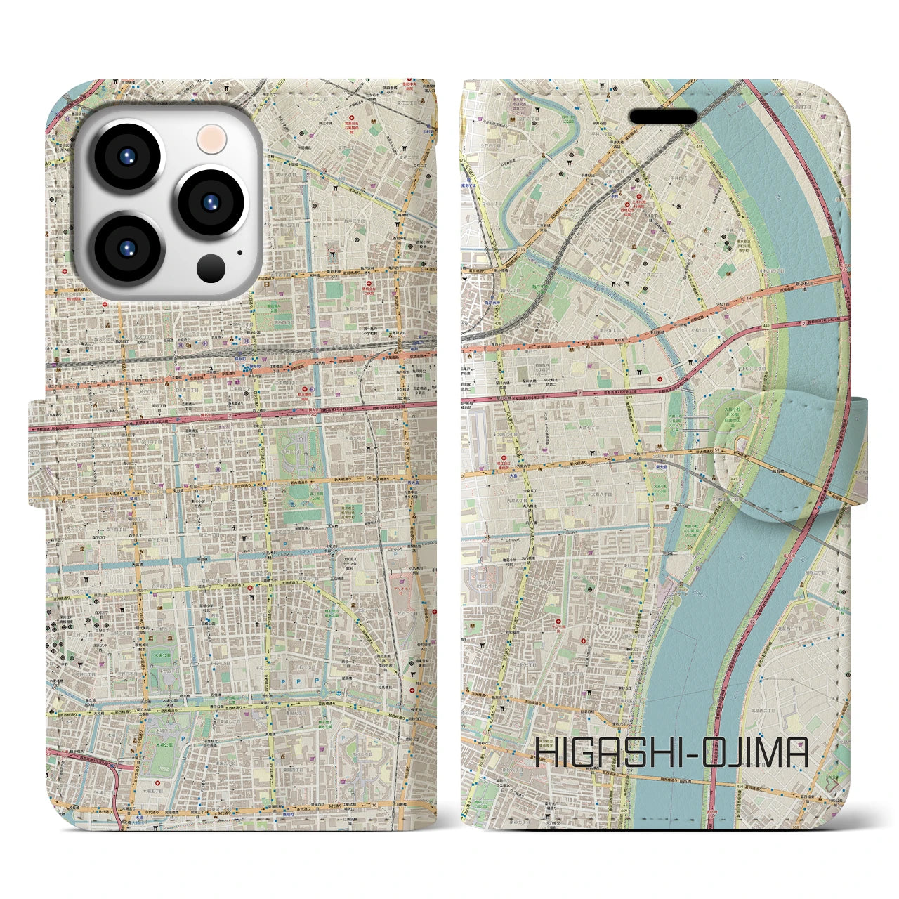 【東大島(東京都)】地図柄iPhoneケース(手帳タイプ)ナチュラル・iPhone 13 Pro 用