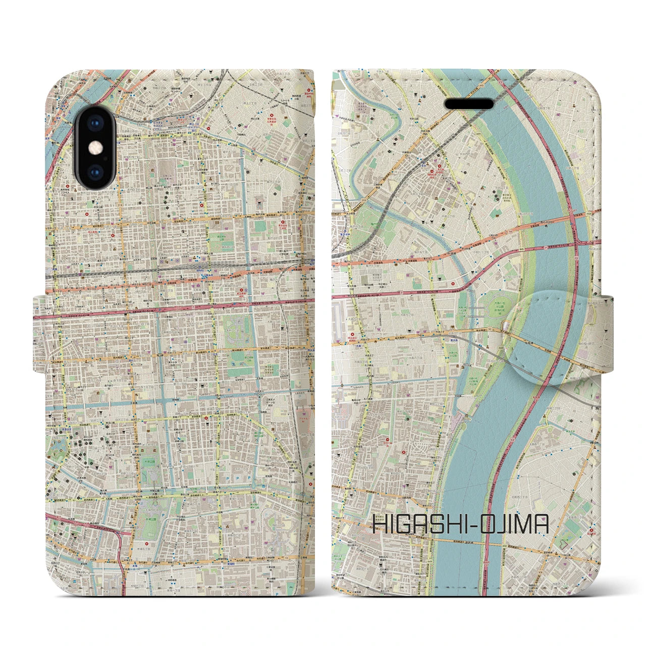 【東大島(東京都)】地図柄iPhoneケース(手帳タイプ)ナチュラル・iPhone XS / X 用