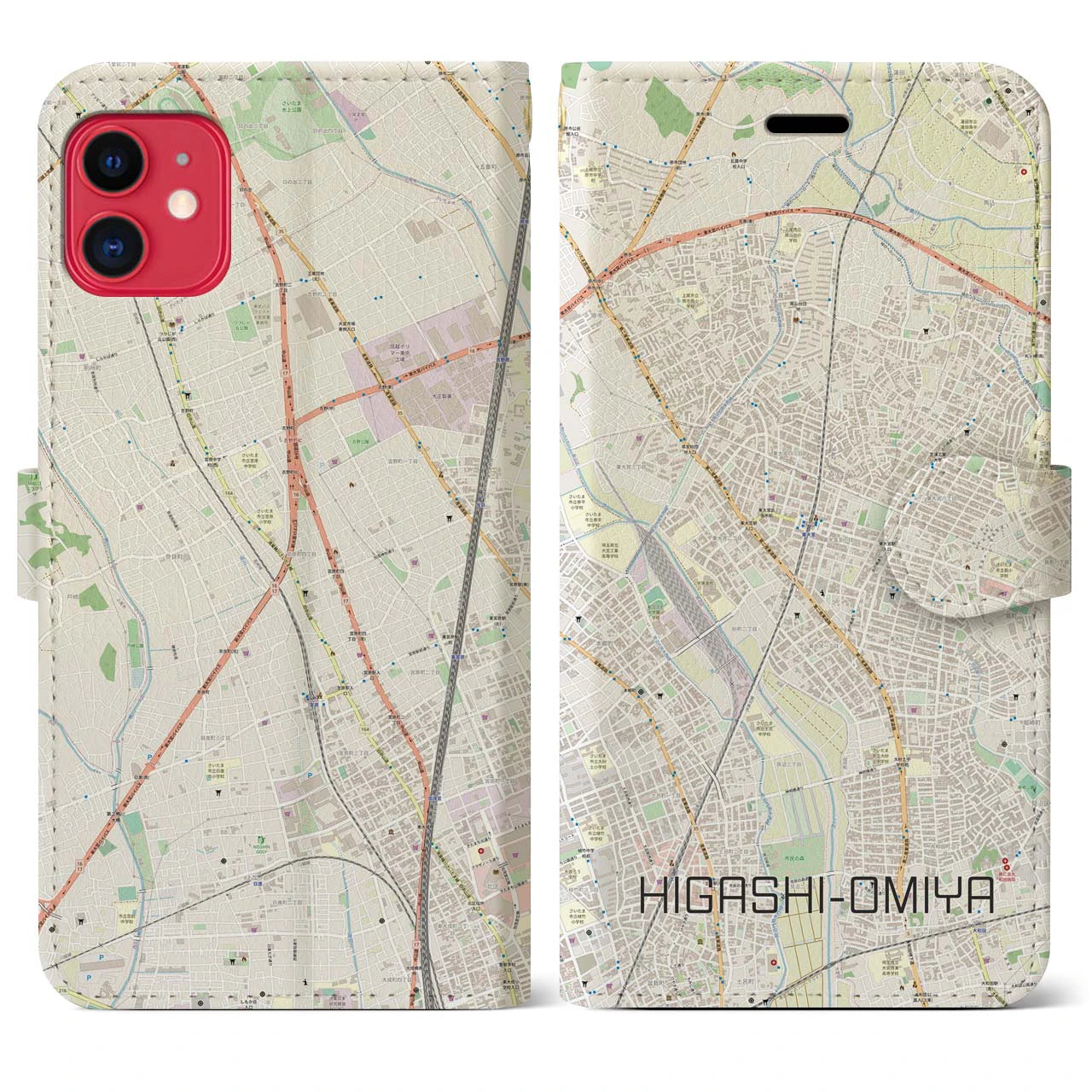 【東大宮(埼玉県)】地図柄iPhoneケース(手帳タイプ)ナチュラル・iPhone 11 用