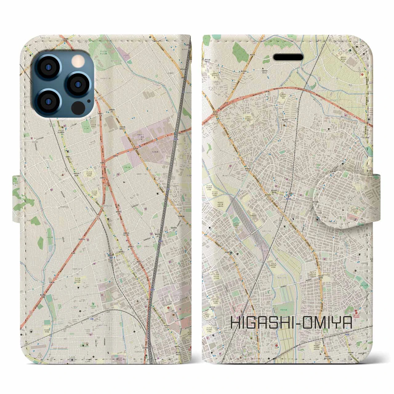【東大宮(埼玉県)】地図柄iPhoneケース(手帳タイプ)ナチュラル・iPhone 12 / 12 Pro 用