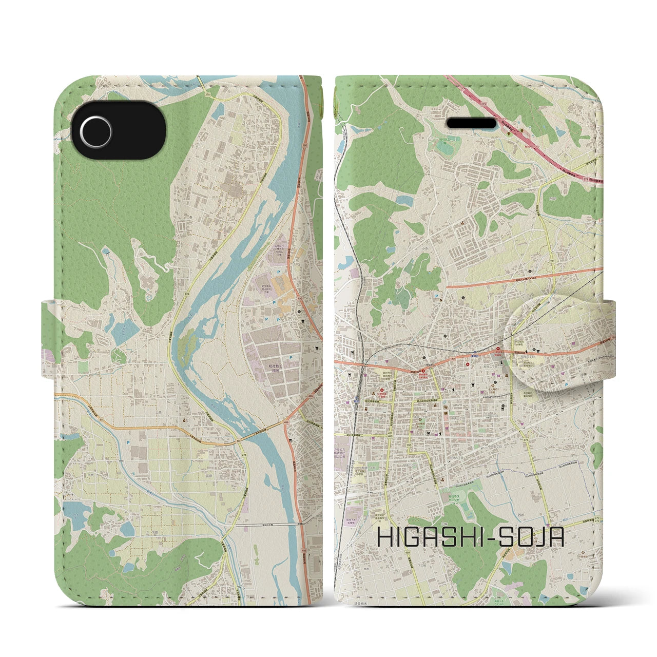 【東総社(岡山県)】地図柄iPhoneケース(手帳タイプ)ナチュラル・iPhone SE(第3 / 第2世代) / 8 / 7 / 6s / 6 用