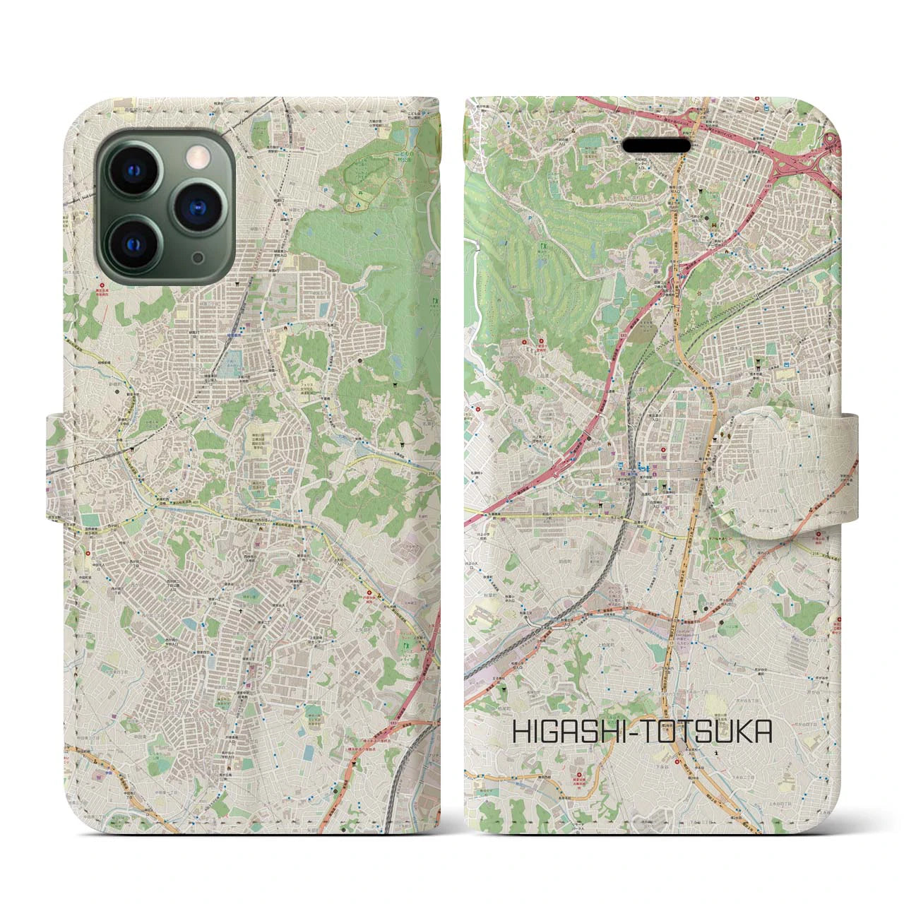 【東戸塚(神奈川県)】地図柄iPhoneケース(手帳タイプ)ナチュラル・iPhone 11 Pro 用