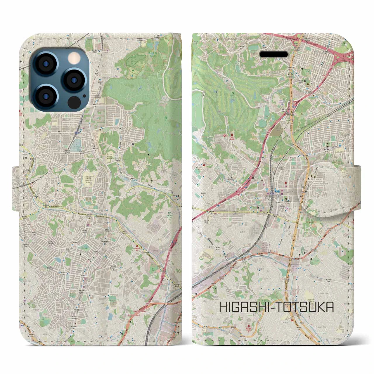 【東戸塚(神奈川県)】地図柄iPhoneケース(手帳タイプ)ナチュラル・iPhone 12 / 12 Pro 用