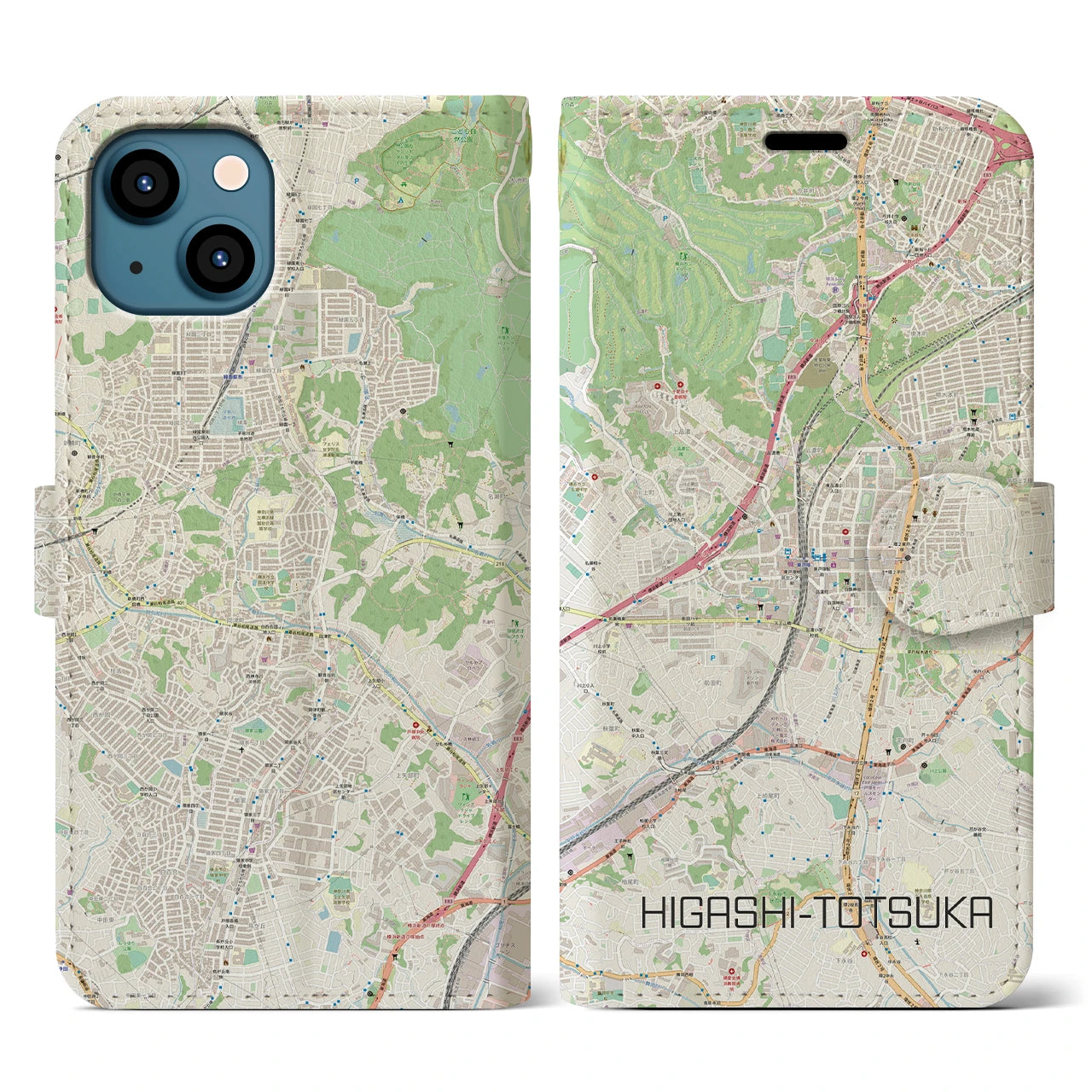 【東戸塚(神奈川県)】地図柄iPhoneケース(手帳タイプ)ナチュラル・iPhone 13 用
