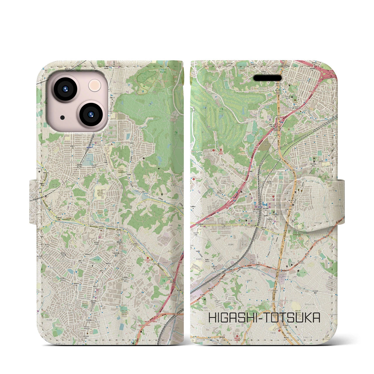 【東戸塚(神奈川県)】地図柄iPhoneケース(手帳タイプ)ナチュラル・iPhone 13 mini 用