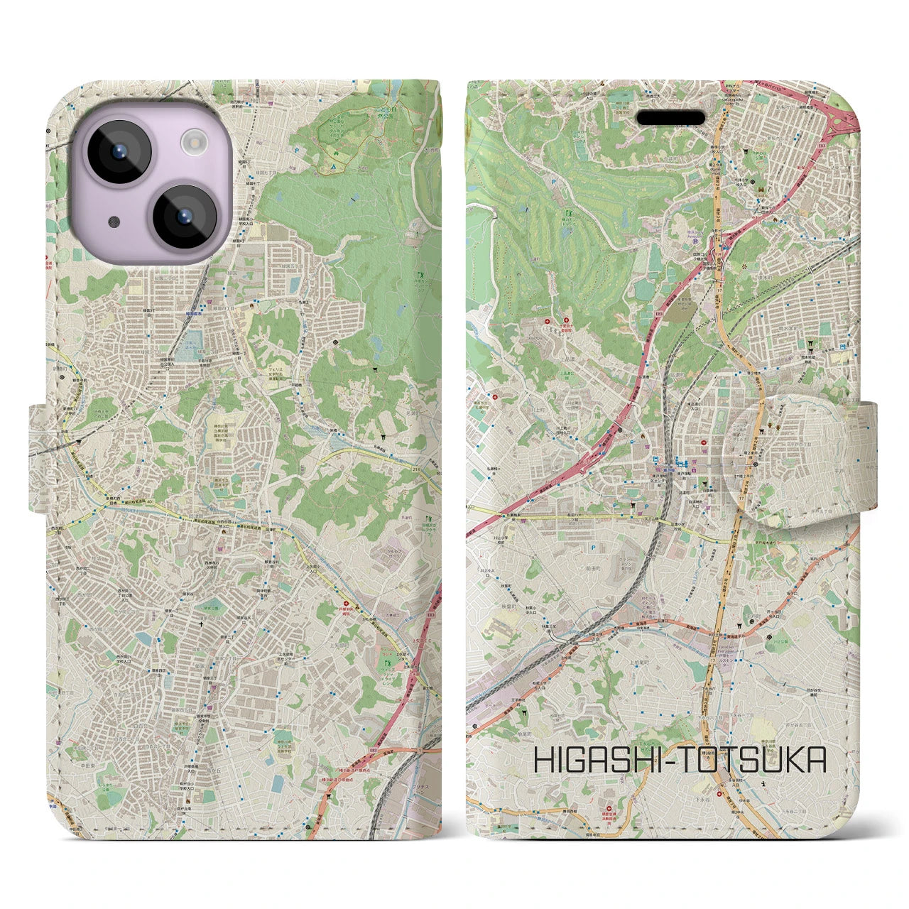 【東戸塚(神奈川県)】地図柄iPhoneケース(手帳タイプ)ナチュラル・iPhone 14 用