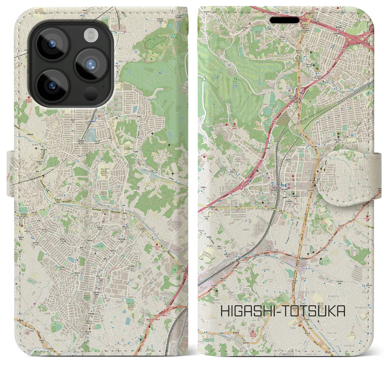 【東戸塚(神奈川県)】地図柄iPhoneケース(手帳タイプ)ナチュラル・iPhone 15 Pro Max 用