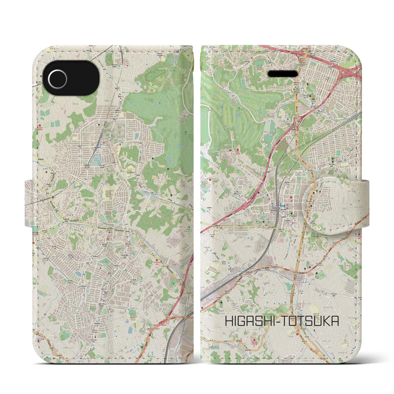【東戸塚(神奈川県)】地図柄iPhoneケース(手帳タイプ)ナチュラル・iPhone SE(第3 / 第2世代) / 8 / 7 / 6s / 6 用