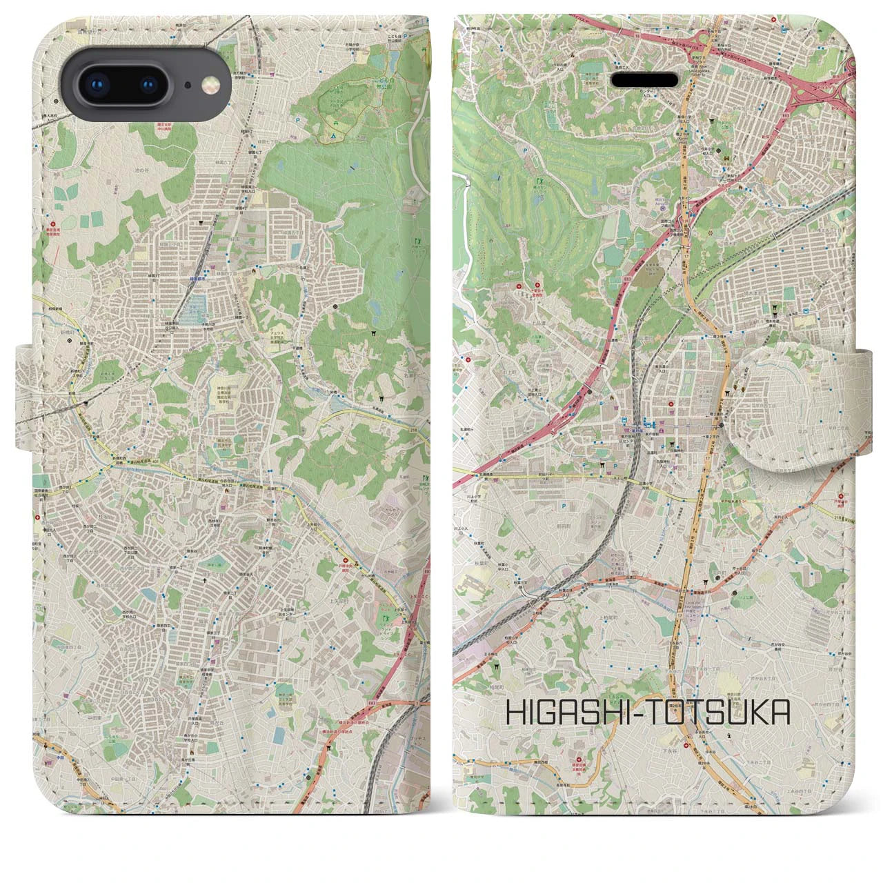 【東戸塚(神奈川県)】地図柄iPhoneケース(手帳タイプ)ナチュラル・iPhone 8Plus /7Plus / 6sPlus / 6Plus 用